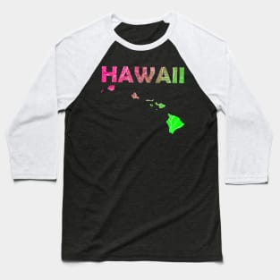 Colorful mandala art map of Hawaii with text in pink and green Baseball T-Shirt